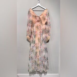 1960'S ROSE TAFT COUTURE VINTAGE CHIFFON FLORAL DRESS WOMEN S Romantic Beaded